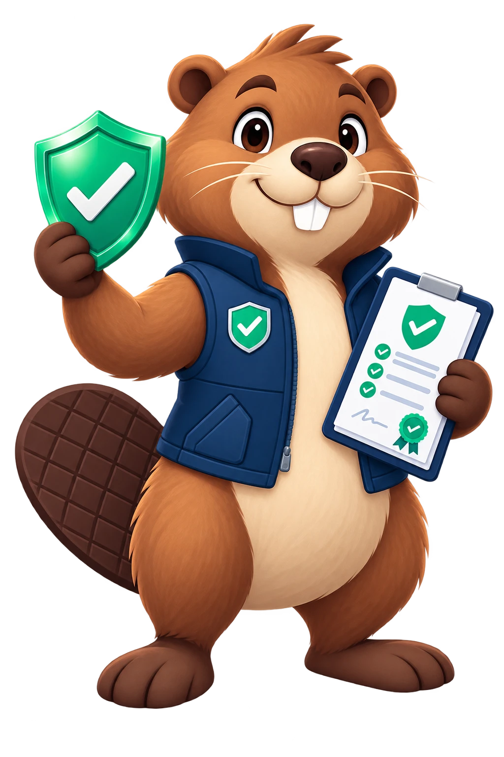 Cobi holding a shield and verified certificate
